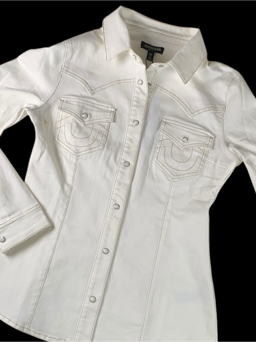 NWT True Religion Winter White Western Pearl Snap Shirt Small